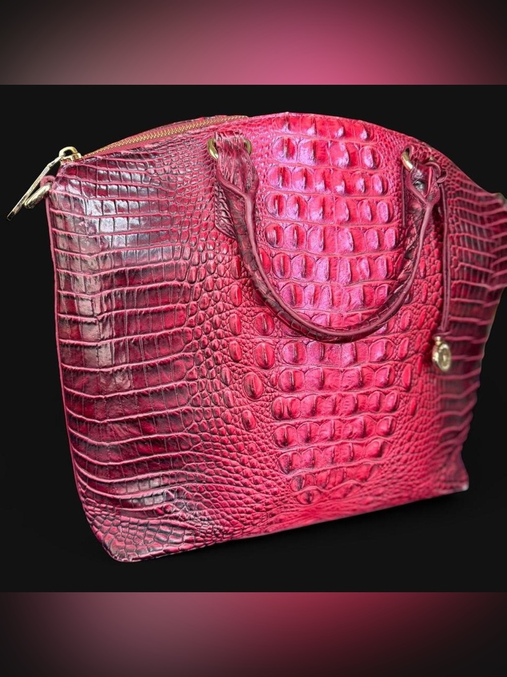 Brahmin Large Duxbury Rose Ombré Croc-Embossed Leather Tote - Picture 3 of 8